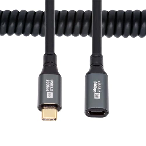 NFHK Stretch Coiled USB-C USB4 Cable 20Gbps 100W 8K for Laptop Keyboard Tablet Type-C Male to Female Power & Data Extension Cable - Image 1