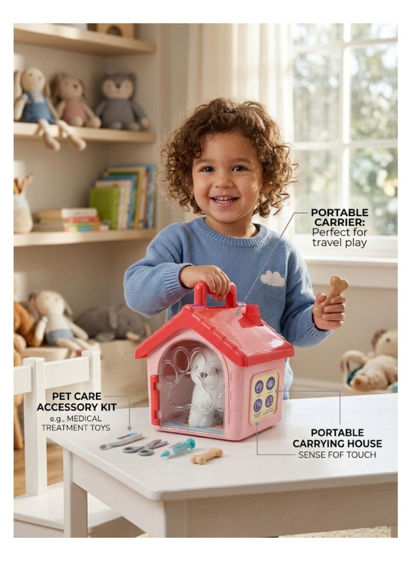 PetPals Store Interactive Walking Plush Kitty Toy with Pet Carrier  & Vet Doctor Kit – 5-Piece Pretend Play Animal Care Set with Sound & Tail Wag for Toddlers and Kids (Ages 3+) - Image 3