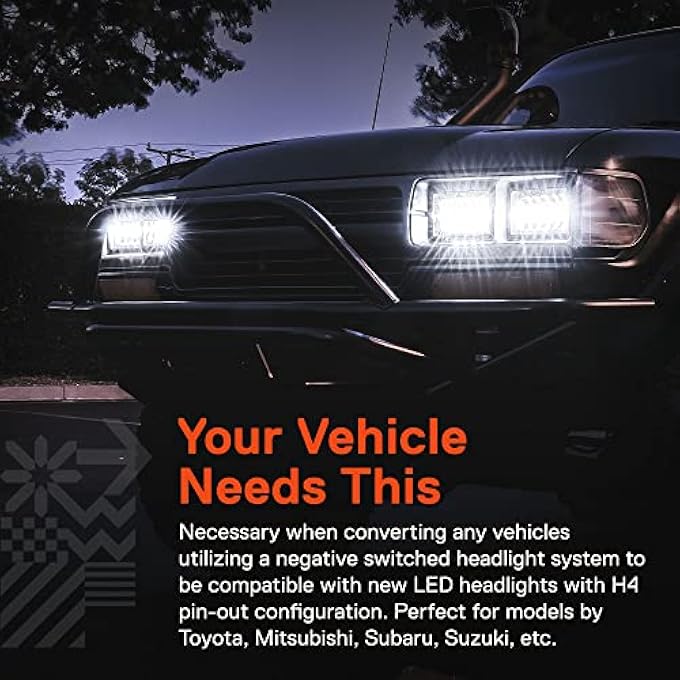 rayihni Store True Mods H6054 5X7 7X6 H4 Headlight Wiring Harness Relay Kit Negative Switched Conversion Ceramic Plugs For 9003 H6024 Hb2 Toyota Nissan Honda Isuzu Mazda Mitsubishi Subaru - Image 3