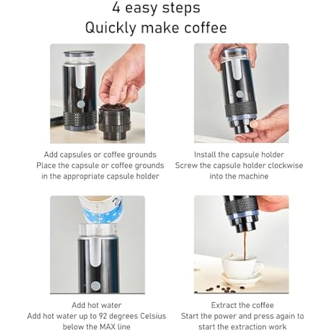 Jectse Portable Espresso Machine With Built In 1200Mah Battery  Type C Charging Cable Coffee Capsules  Ground Coffee Travel Coffee Maker 495G Lightweight - Image 3