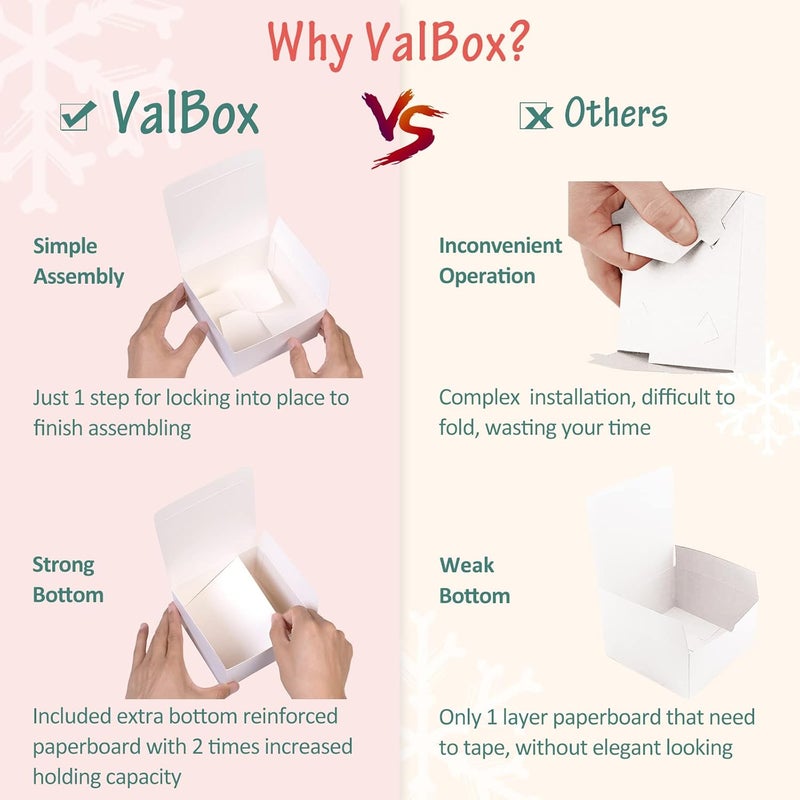 ValBox 4x4x4 White Gift Boxes 50PCS Kraft Paper Boxes with Lids for Gifts, Crafting, Cube, Cupcake Boxes, Easy Assemble Boxes for Party Favor - Image 3