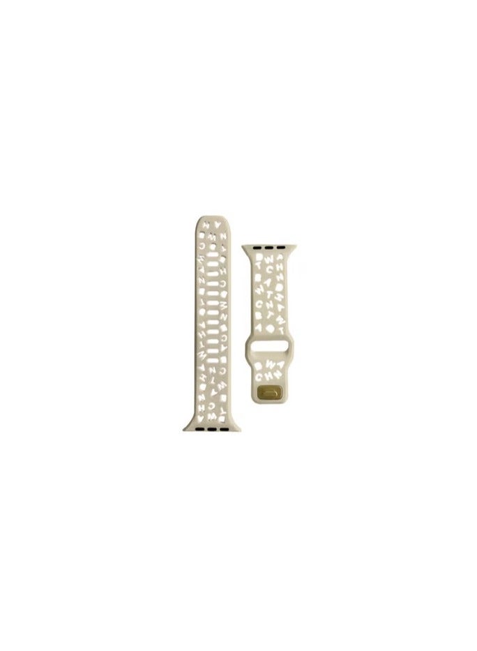 CATANES silicone watch strap 49mm 45mm 44mm 42mm Letter print Strap compatible with Apple Watch Series Ultra2 Ultra SE/8/7/6/5/4/3/2/1 Bone - Image 1