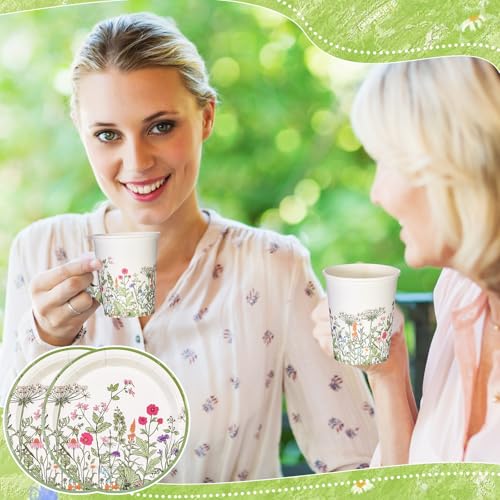 Funnymoom 50 Sets Floral Party Supplies Disposable Floral Party Paper Tea Cups Disposable Vintage Teacup and Saucer Set Vintage Teacup Set White Tea Favor for Garden Birthday Bridal Wedding - Image 5