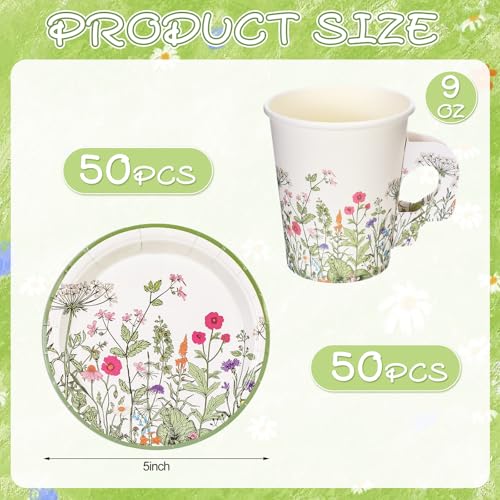 Funnymoom 50 Sets Floral Party Supplies Disposable Floral Party Paper Tea Cups Disposable Vintage Teacup and Saucer Set Vintage Teacup Set White Tea Favor for Garden Birthday Bridal Wedding - Image 2