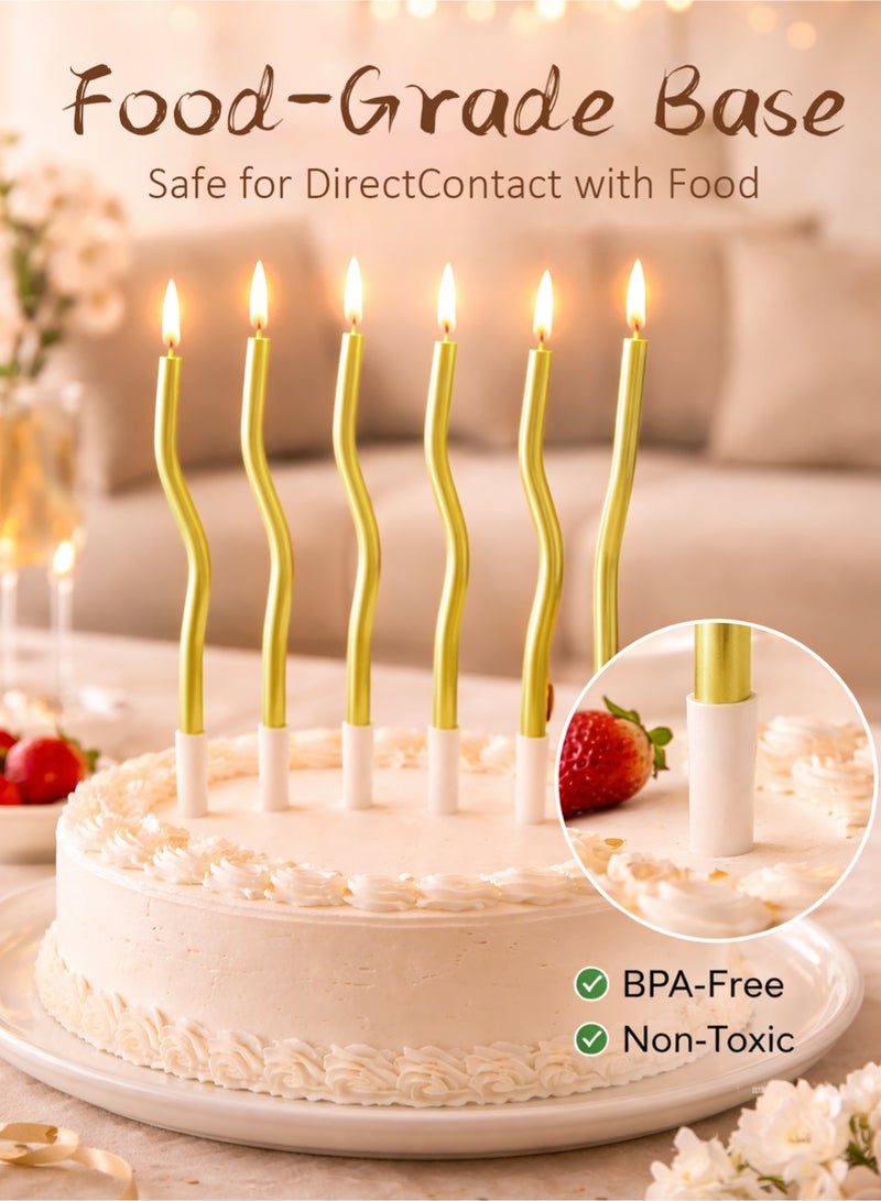 l&wen Arc Birthday Candles, Long Thin Spiral Cake Candles with Holders, Twisted Candles for Party Decorations (6 Pcs, Gold) - Image 3