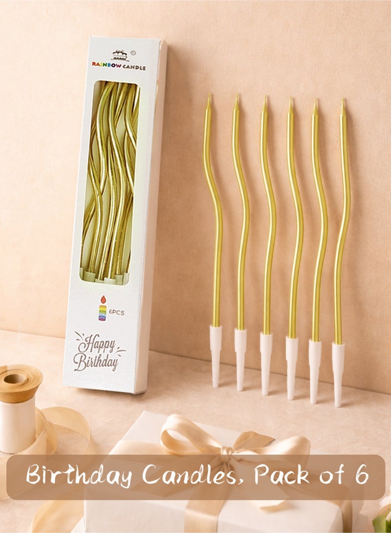 l&wen Arc Birthday Candles, Long Thin Spiral Cake Candles with Holders, Twisted Candles for Party Decorations (6 Pcs, Gold) - Image 2