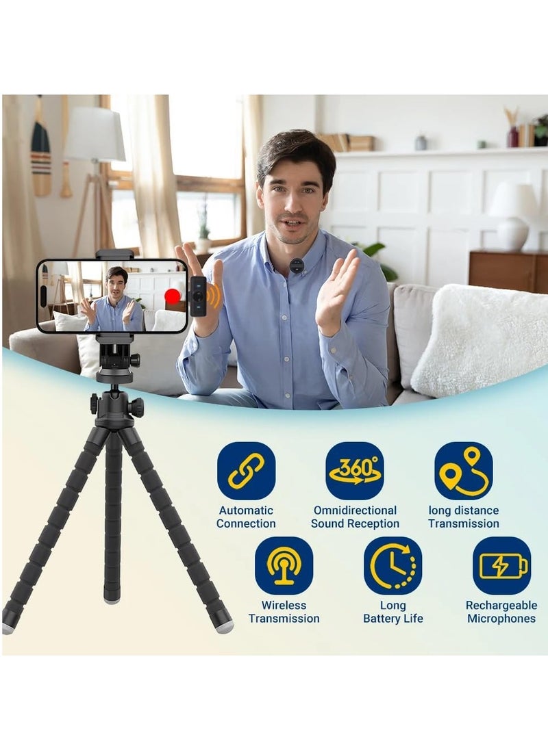 MOXOM - wireless microphone Noise Cancellation Lavalier Microphone Mini Mic 20M Transmission microphone for Vlogging TikTok YouTube Content Creators Live Streaming Interview Recording iPhone Android Smartphones - Image 1