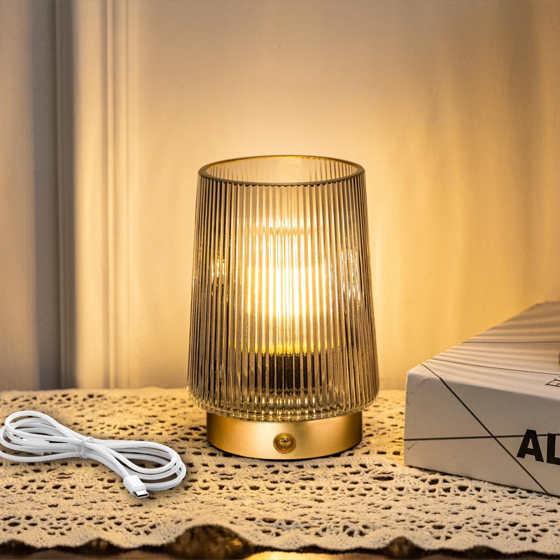 MJ PREMIER MJ Cordless Lamps Rechargeable Battery Operated Lamp Glass Table Lamp Portable Dimmable Brightness Adjust Decorative Dimmable Beside Small Lamp for Home Decor Livingroom Bedroom Kitchen Bathroom Grey - Image 2