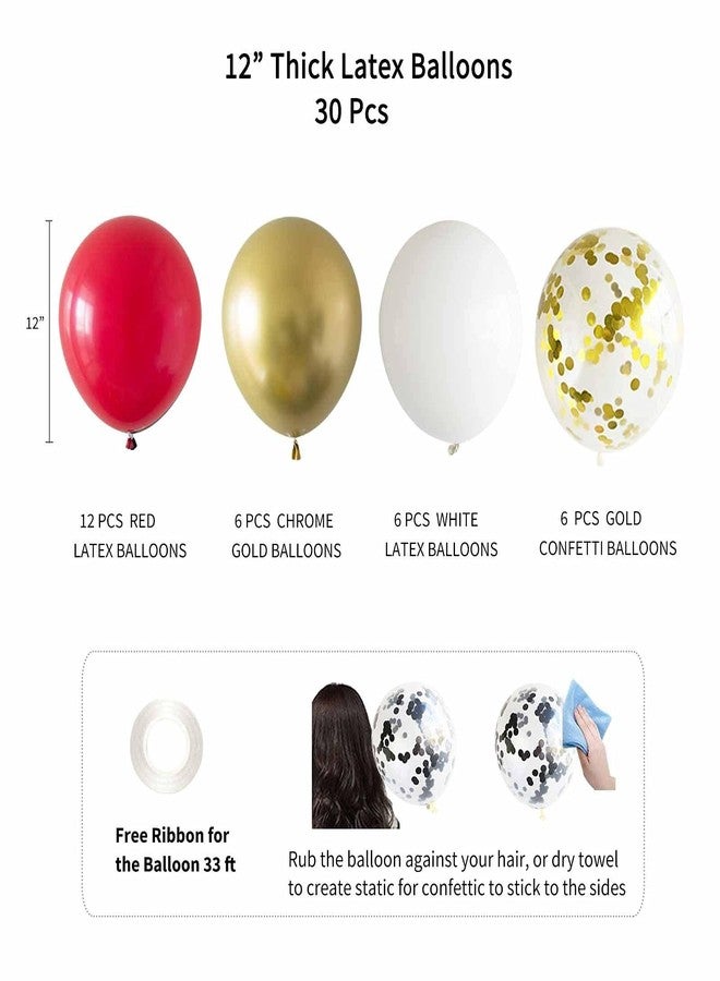 ANSOMO Red and Gold Happy Birthday Party Decorations with Banner Balloons Pom Poms Foil Fringe Curtains for Girls Women - Image 3