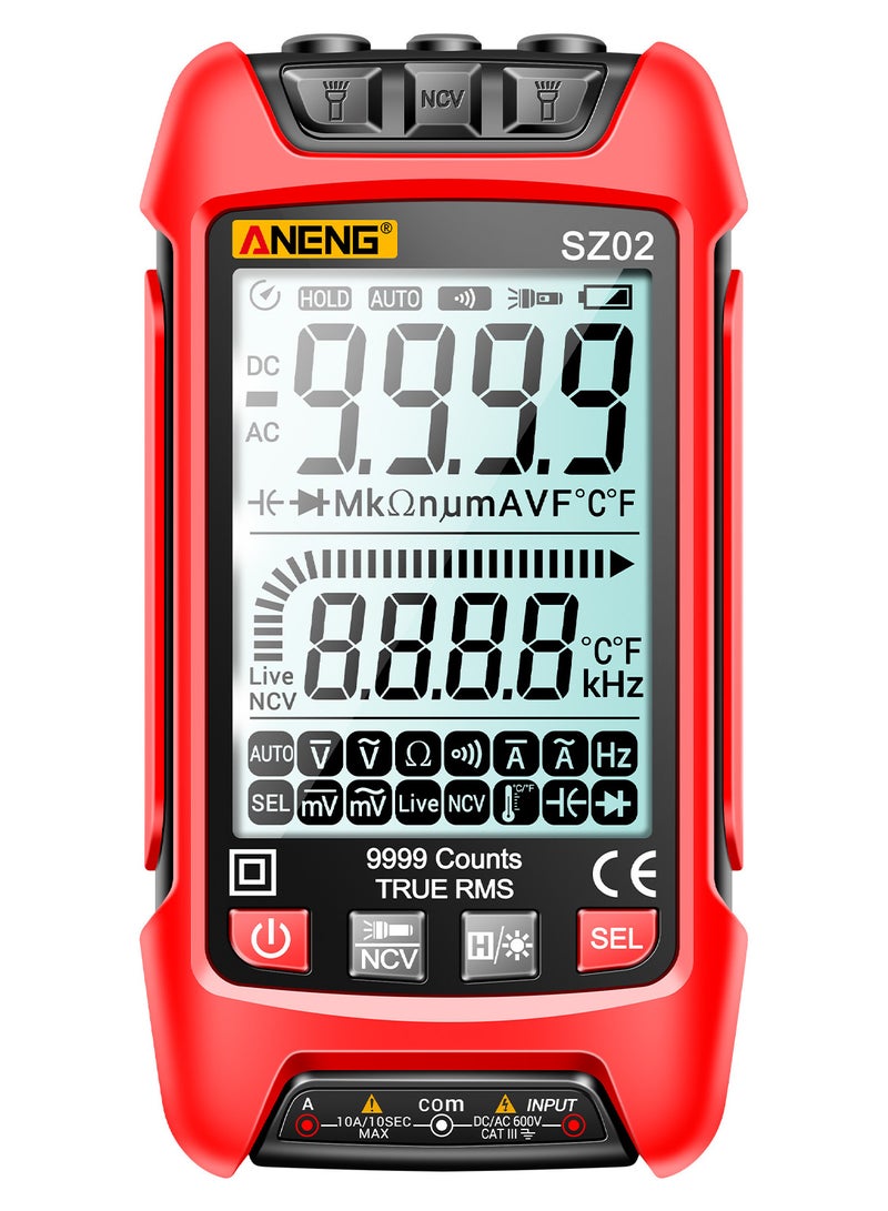 SZ02 Smart Digital Multimeter Auto Range 9999 Counts NCV Universal Meter Handheld Multifunctional Tester Voltmeter Ammeter Red - Image 1