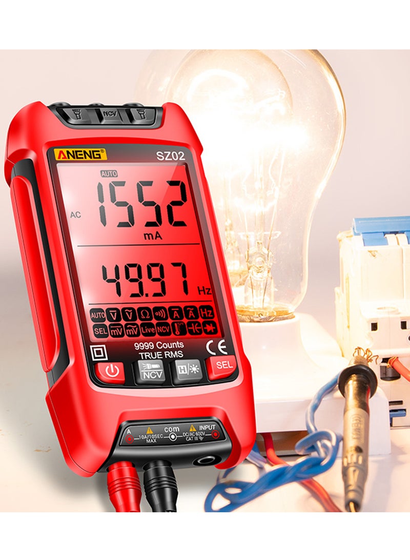 SZ02 Smart Digital Multimeter Auto Range 9999 Counts NCV Universal Meter Handheld Multifunctional Tester Voltmeter Ammeter Red - Image 5