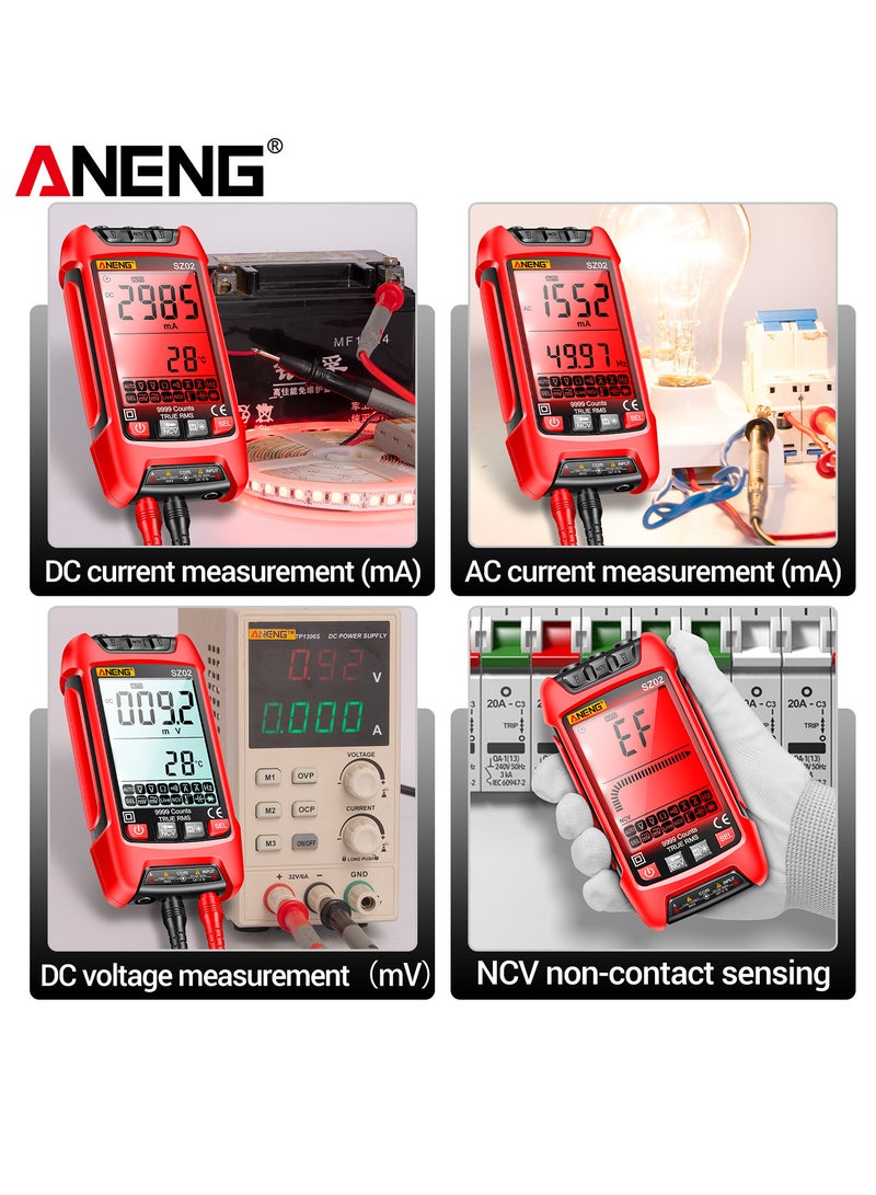 SZ02 Smart Digital Multimeter Auto Range 9999 Counts NCV Universal Meter Handheld Multifunctional Tester Voltmeter Ammeter Red - Image 4