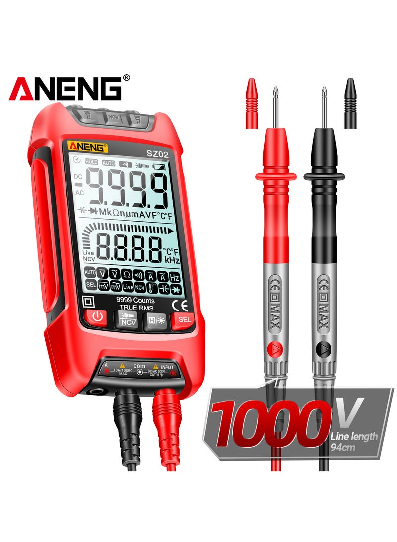 SZ02 Smart Digital Multimeter Auto Range 9999 Counts NCV Universal Meter Handheld Multifunctional Tester Voltmeter Ammeter Red - Image 2