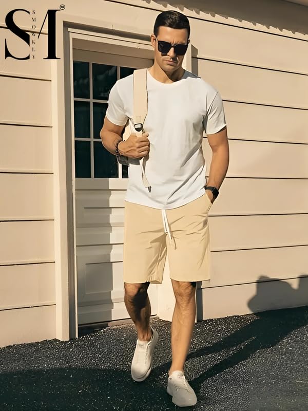 SMOWKLY Men's Premium Polycotton Casual Ribbed Shorts || Elastic & Drawstring Waist with 2 Pocket || Loose Fit Lightweight Burmuda Perfect for Workout, Beach & Summer ||Shorts Pant for Men - Image 3