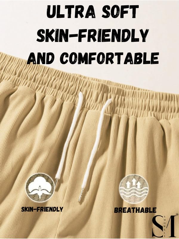SMOWKLY Men's Premium Polycotton Casual Ribbed Shorts || Elastic & Drawstring Waist with 2 Pocket || Loose Fit Lightweight Burmuda Perfect for Workout, Beach & Summer ||Shorts Pant for Men - Image 4