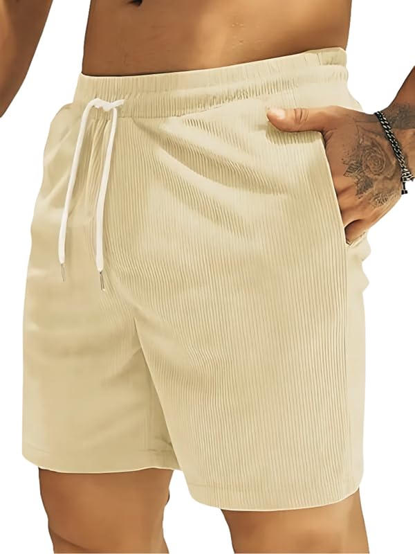 SMOWKLY Men's Premium Polycotton Casual Ribbed Shorts || Elastic & Drawstring Waist with 2 Pocket || Loose Fit Lightweight Burmuda Perfect for Workout, Beach & Summer ||Shorts Pant for Men - Image 1