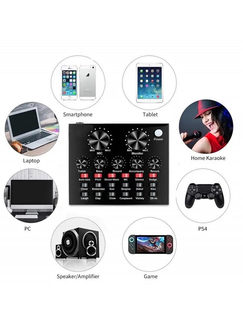 Generic V8 Live Sound Card Audio Mixer USB External Sound Card Headset Microphone Live Sound Card For Double Cell Phone Live Computer PC Live Recording  - Image 2