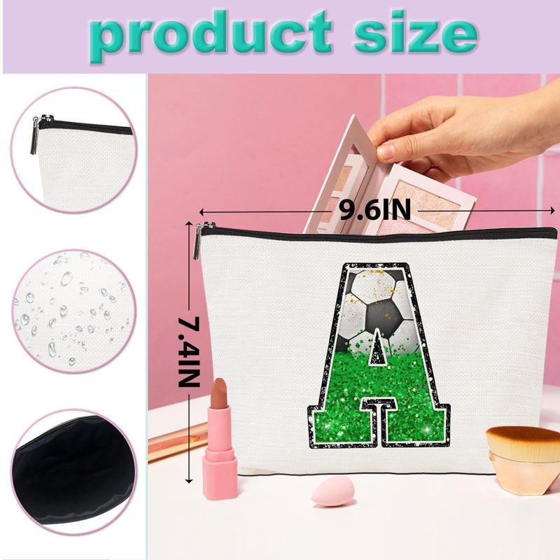 CQM Soccer Gifts Initial Makeup Bag Monogrammed Cosmetic Bag Letter A Zipper Pouch Soccer Accessories for Girls Women Player Coaches Friend Graduation Birthday Gifts - Image 4