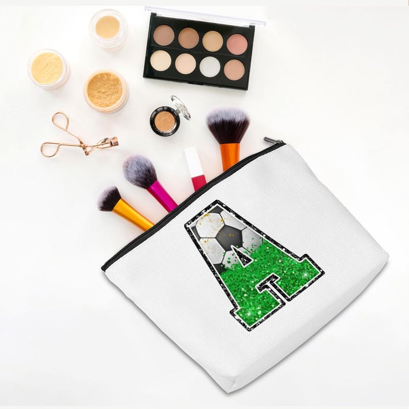 CQM Soccer Gifts Initial Makeup Bag Monogrammed Cosmetic Bag Letter A Zipper Pouch Soccer Accessories for Girls Women Player Coaches Friend Graduation Birthday Gifts - Image 3