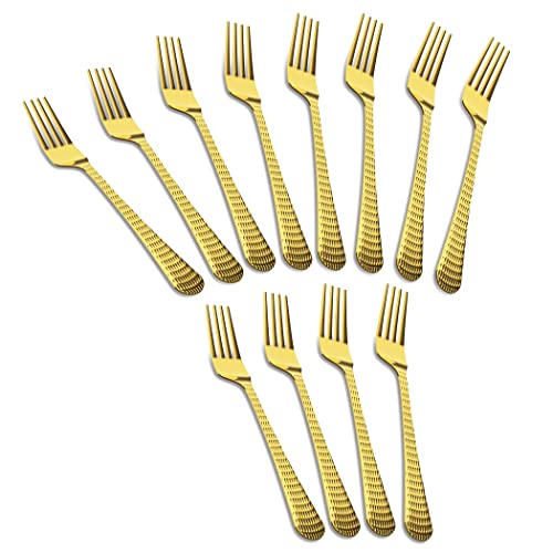 AXIOM Golden Fork Stainless Steel Cutlery Set. 12 Pieces Premium Silverware Forks with Champagne Gold Colour Plating - Image 1