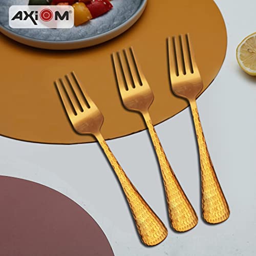 AXIOM Golden Fork Stainless Steel Cutlery Set. 12 Pieces Premium Silverware Forks with Champagne Gold Colour Plating - Image 4