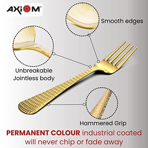 AXIOM Golden Fork Stainless Steel Cutlery Set. 12 Pieces Premium Silverware Forks with Champagne Gold Colour Plating - Image 3