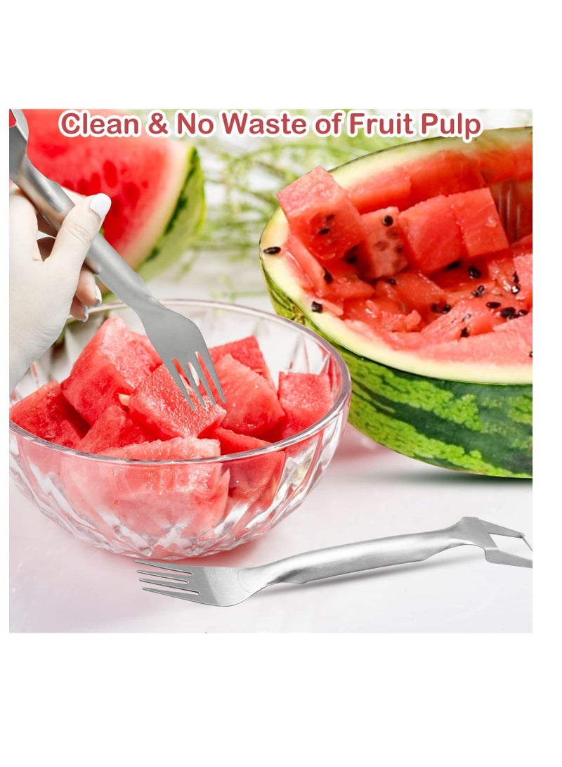 SYOSI, 2Pcs Watermelon Cutter Slicer Fork, Stainless Steel Fork and Slicer 2-in-1, Portable Watermelon Cutting Tool, Fruit Forks Slicer for Home Party Camping, Kitchen Gadget