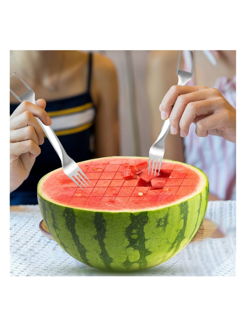 SYOSI, 2Pcs Watermelon Cutter Slicer Fork, Stainless Steel Fork and Slicer 2-in-1, Portable Watermelon Cutting Tool, Fruit Forks Slicer for Home Party Camping, Kitchen Gadget