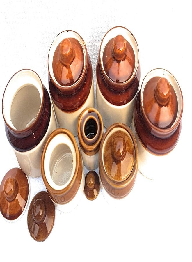 SHRIYAM CRAFT Ceramic 200 ml Jars Set of 4 with 2 , 100 ml Jar and Very Small jar - Total Set of 7 , Brown - Image 2