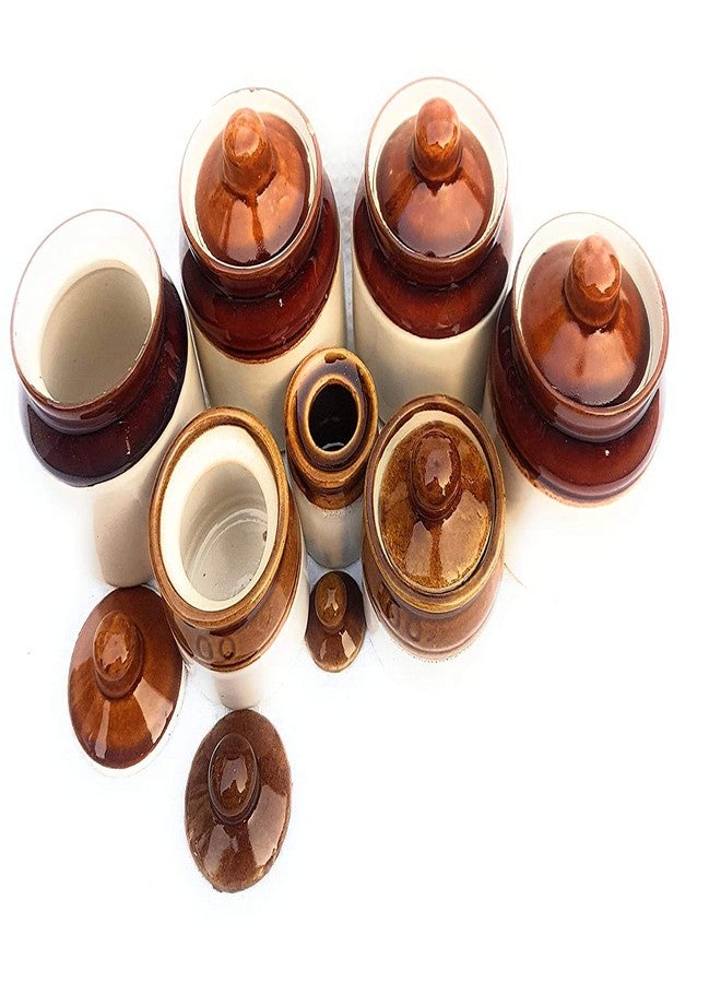 SHRIYAM CRAFT Ceramic 200 ml Jars Set of 4 with 2 , 100 ml Jar and Very Small jar - Total Set of 7 , Brown - Image 4