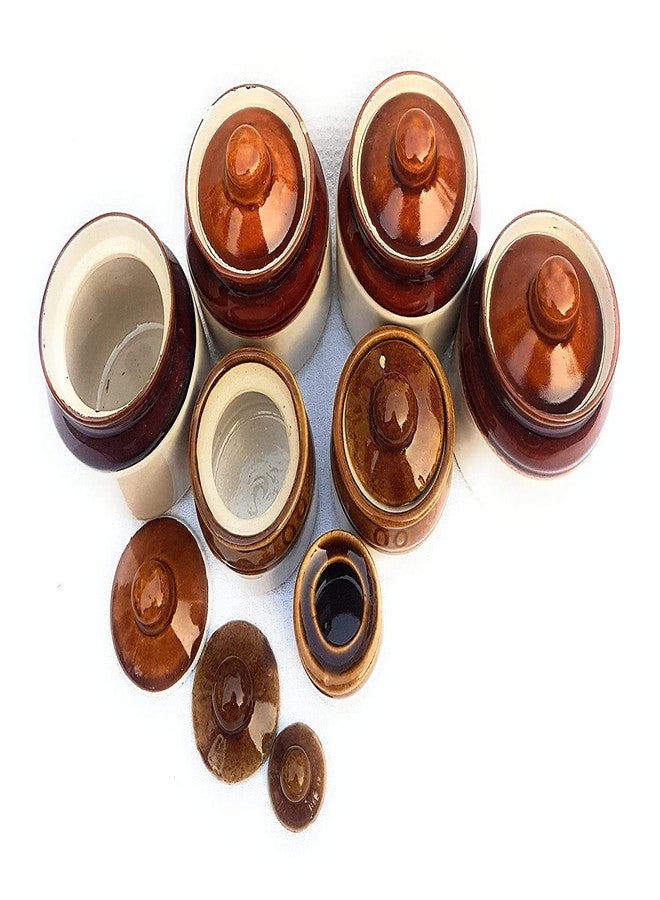 SHRIYAM CRAFT Ceramic 200 ml Jars Set of 4 with 2 , 100 ml Jar and Very Small jar - Total Set of 7 , Brown - Image 3