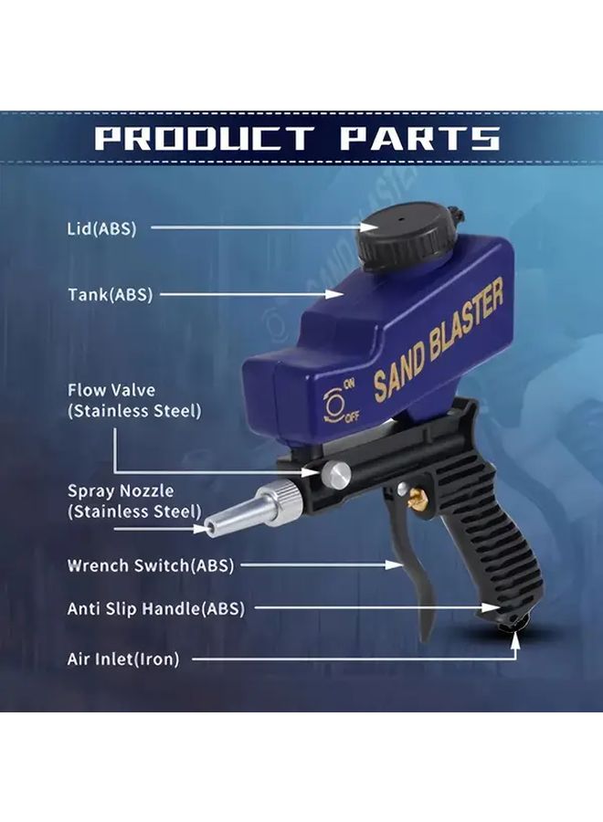 Small Air Sandblaster Gun Black 600cc Capacity Adjustable Gravity Feed Portable Kit - Image 3