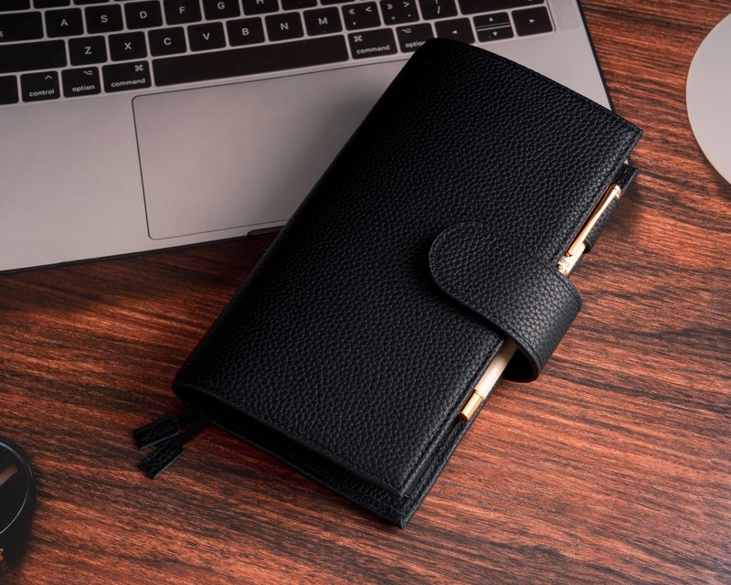 Ox Knight Genuine Leather Cover for Hobonichi Weeks/Weeks Mega with Pen Loop, Card Slots, Back Pocket, and Bookmarks (Black) - Image 3