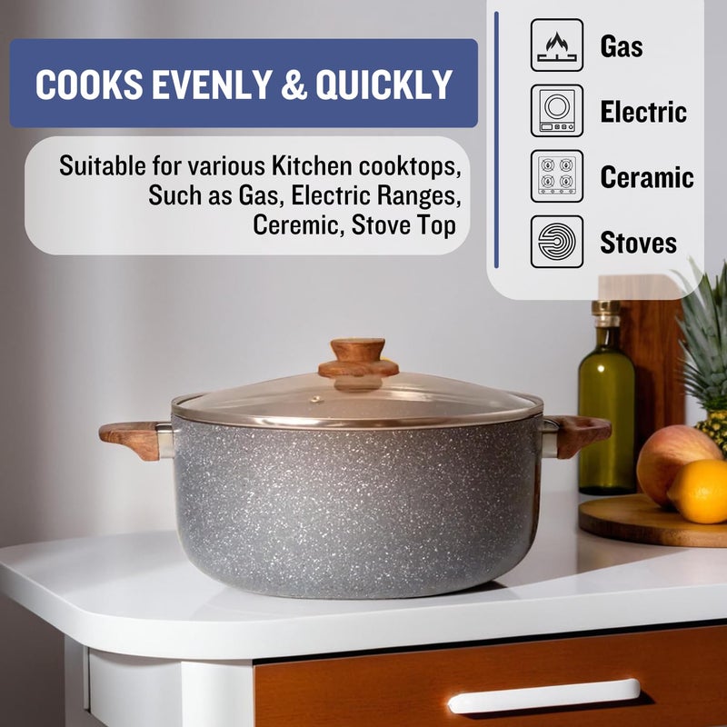 PLUMM Get Non Stick Cookware Set Ceramic Cooking Pot with Lid 20cm 2.75 Litre | Induction Base & Gas Stove | Cooking Set for Kitchen | Biryani Pot Glass Lid with Handle Steam Vent - Image 4