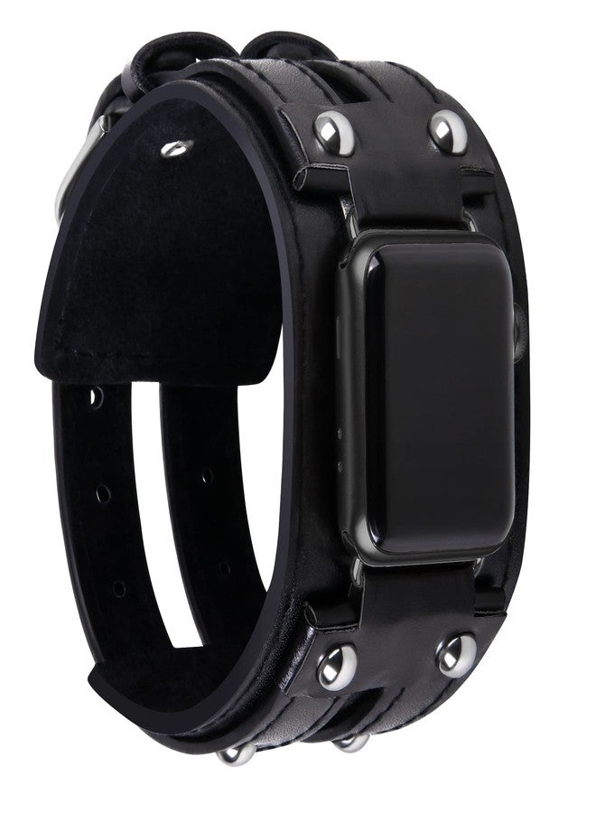 VIQIV Leather Band Compatible with Apple Watch Band 38mm 40mm 41mm, Studded Bracelet Apple Watch Band for Men, Vintage Punk Wristband Spike Bracelet Strap for iWatch Series SE/8/7/6/5/4/3/2/1,Black - Image 1