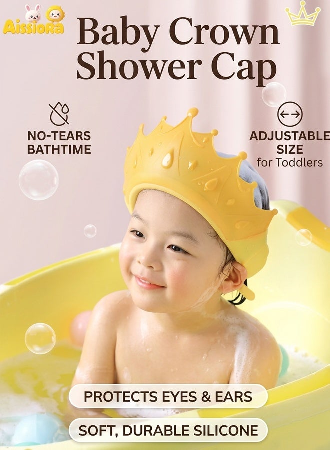 Aissiora Baby shower cap, adjustable silicone shower cap, waterproof shampoo cap, ear protection shampoo cap, cute crown shape, suitable for children - Image 1