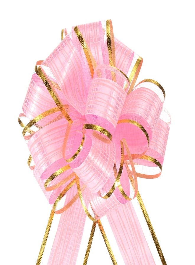 MECCANIXITY 5pcs 6 Inch Large Pull Bow Gift Wrapping Bows Ribbon Organza Bows Pink for Wedding Baskets Presents Christmas Party - Image 1