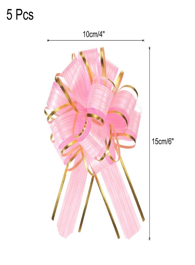 MECCANIXITY 5pcs 6 Inch Large Pull Bow Gift Wrapping Bows Ribbon Organza Bows Pink for Wedding Baskets Presents Christmas Party - Image 2