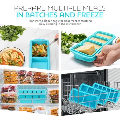 Xomoo Silicone Freezer Tray With Lid - Soup Freezer Container Molds Set Makes 2-Cup & 1-Cup 1/2-cup Portions Cubes Perfect for preparing meals in different Portion Sizes Oven & Dishwasher-Safe - Image 2