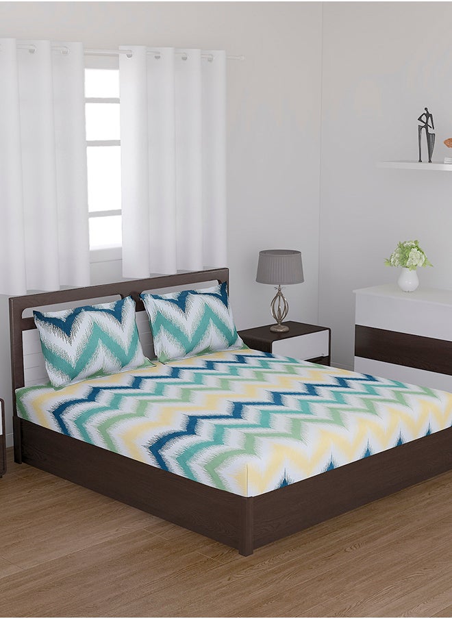 Status Contract Cotton Rich Double Bedsheet with 2 Pillow Covers for Bed Room, Home, Hotel-120 GSM, Green Yellow, 210 X 215 Cm  - Image 3