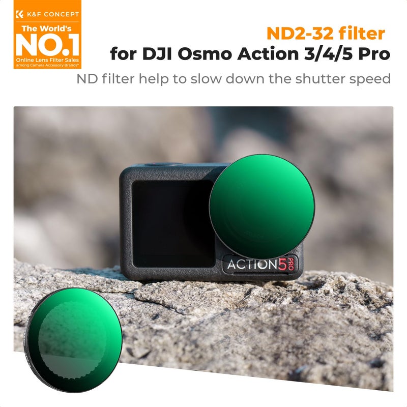 K&F CONCEPT Push in Fit Variable ND2-32 Filter Compatible with DJI Osmo Action 5 Pro, Neutral Density Light Reduction Filter for Omso Action 4/3, Multicoated HD Optical Glass Action Cam Accessories - Image 2