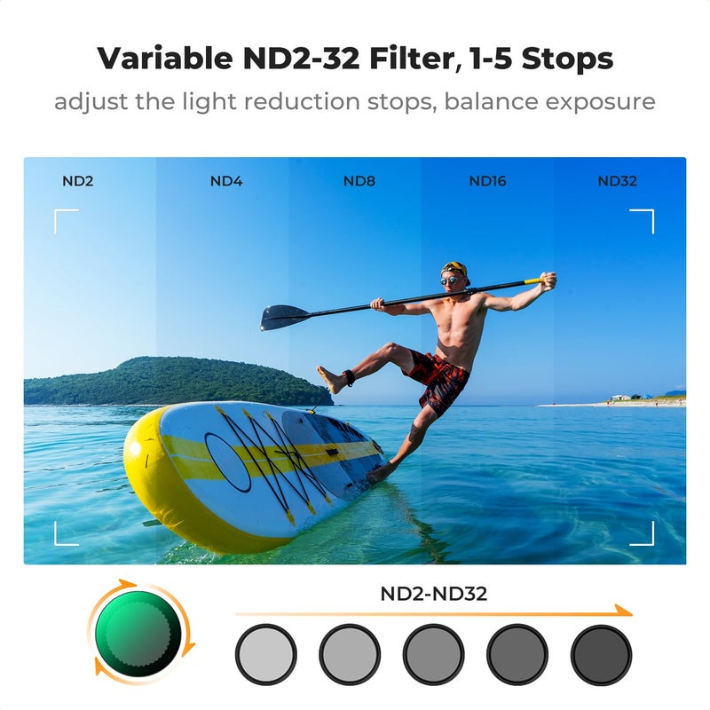 K&F CONCEPT Push in Fit Variable ND2-32 Filter Compatible with DJI Osmo Action 5 Pro, Neutral Density Light Reduction Filter for Omso Action 4/3, Multicoated HD Optical Glass Action Cam Accessories - Image 3