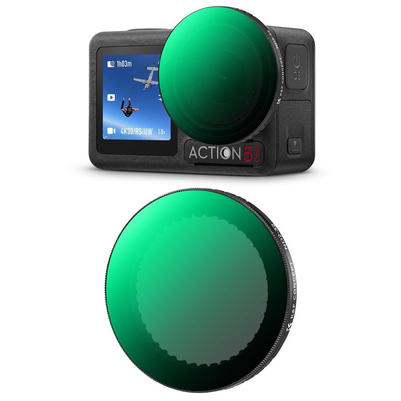 K&F CONCEPT Push in Fit Variable ND2-32 Filter Compatible with DJI Osmo Action 5 Pro, Neutral Density Light Reduction Filter for Omso Action 4/3, Multicoated HD Optical Glass Action Cam Accessories - Image 1