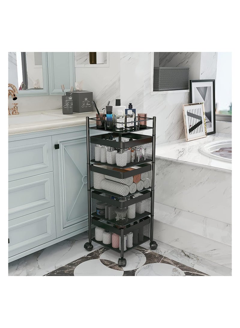 BLOOMING TIME 4 Tier Square Metal Kitchen Storage Rack Shelf with Wheel, Black - Image 2