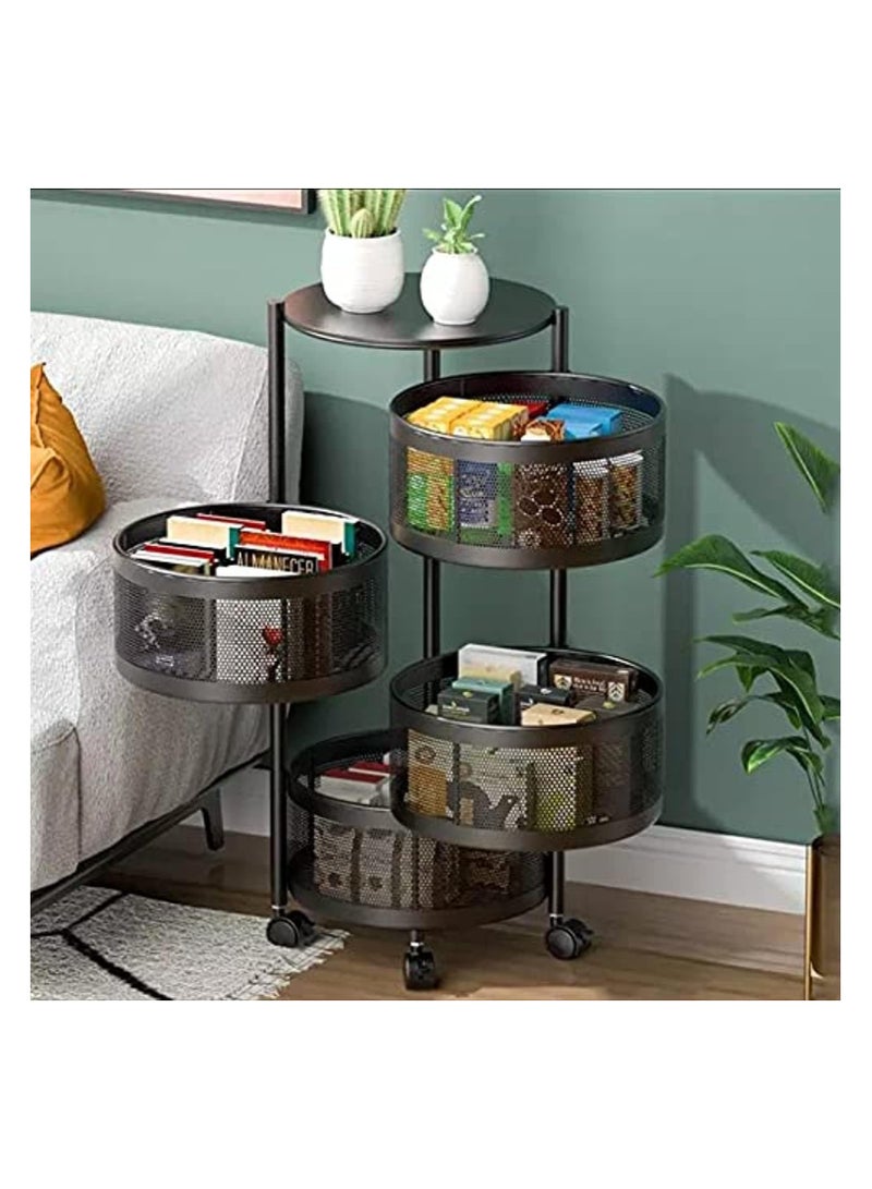 BLOOMING TIME 4 Tier Square Metal Kitchen Storage Rack Shelf with Wheel, Black - Image 3