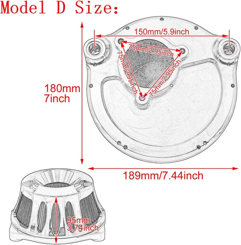 QASULER Motorcycle Chrome Air Cleaner Filter - Image 3