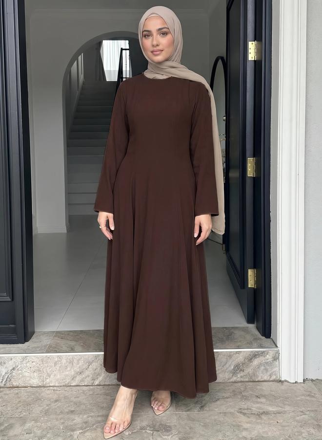 Styli Brown Solid A-Line Maxi Dress with Long Sleeves - Image 2