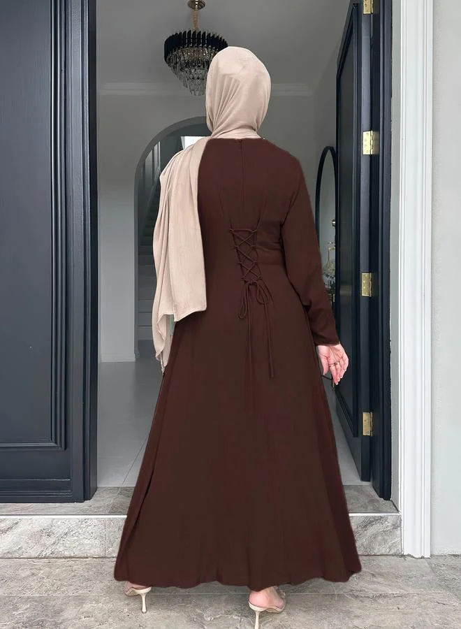 Styli dark brown Brown Solid A-Line Maxi Dress with Long Sleeves for Women | Best Price UAE