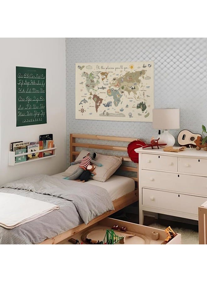 Wheatwin World Map Wall Art Banner for Kids 20x30, World Maps for Wall, World Map Cute Animal Educational Tapestry Wall Hanging Canvas Wall Decor Banner Flag Decor for Kids Room Playroom Classroom - Image 4