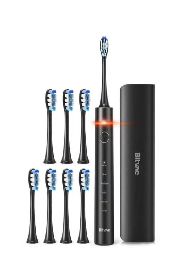 Bitvae Sonic Electric Toothbrush for Adults Black – Rechargeable Ultrasonic Tooth Brush with 5 Smart Modes, 8 Dupont Brush Heads, Fast USB Charging (2H), 30 Days Battery, Travel Case, IPX7 Waterproof, Soft “W” Shaped Bristles for Deep Cleansing, Whitening & Gum Care – Professional Dentist Recommended Toothbrush for Home, Travel & Office - Image 2